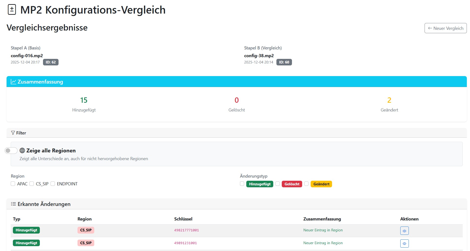 MP2-Stapel-Vergleich mit detaillierter Delta-Analyse und Export-Funktion